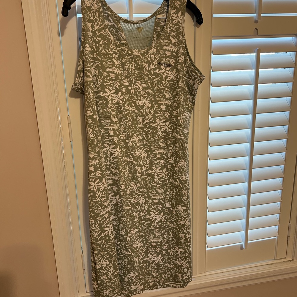 Columbia Olive and White Patterned Midi Dress